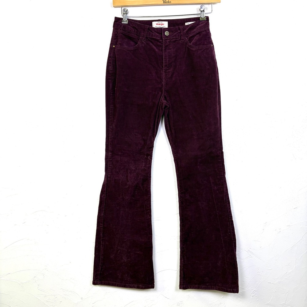 Wrangler Corduroy Fierce Flare Pants Womens 6 Burgundy High Rise Stretch Boho
